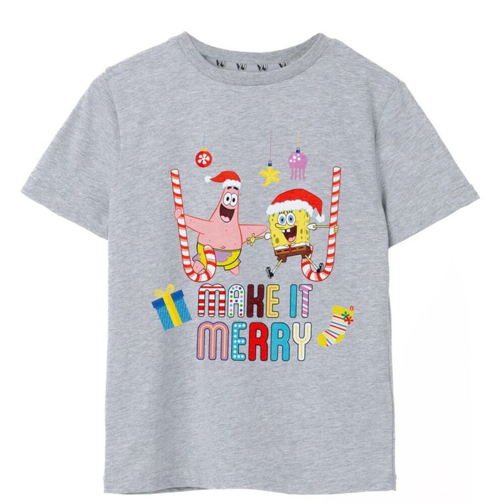 SpongeBob SquarePants Boys Make It Merry Christmas T-Shirt / Grey Marl